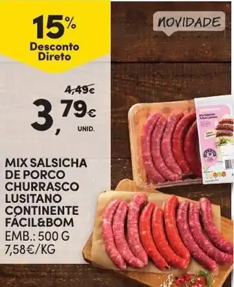 Continente Mix Salsicha de Porco Churrasco Lusitano Continente Fácil&Bom 500g promoção