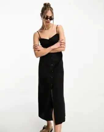 Asos Whistles ava button down linen mix dress in black promoção