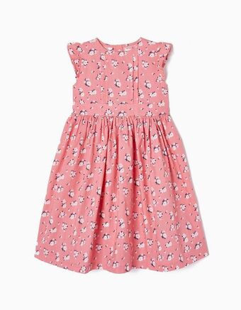 Vestido floral em algodão para menina, rosa