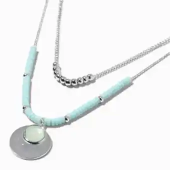 Claire's Mini mint bead silver coin multi strand chain necklace promoção