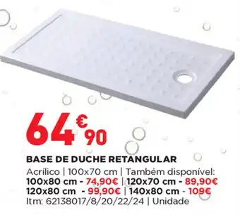 Bricomarché Base de Duche Retangular Acrílio 100x70cm promoção