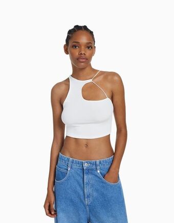 Bershka Crop top sem mangas assimétrico promoção