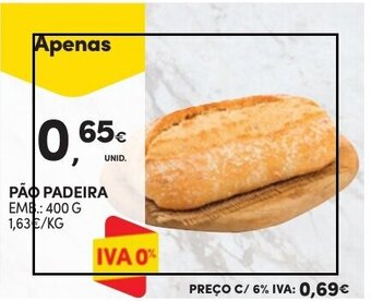 PÃO PADEIRA EMB: 400 G