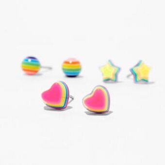 Claire's Rainbow symbol stud earrings - 3 pack promoção
