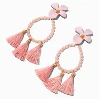 Pink flower teardrop tassel 3'' drop earrings
