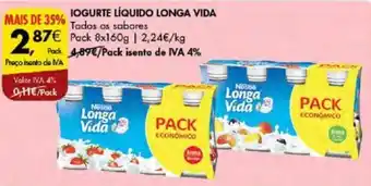 Pingo Doce IOGURTE LÍQUIDO LONGA VIDA pack 6x160g promoção
