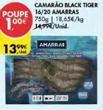 Pingo Doce CAMARÃO BLACK TIGER POUPE 16/20 AMARRAS 750g promoção