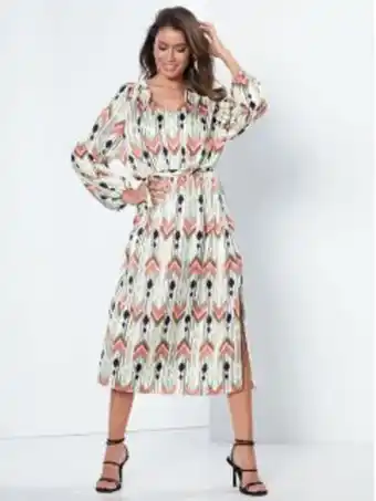 Vestido comprido decote em bico com cinto