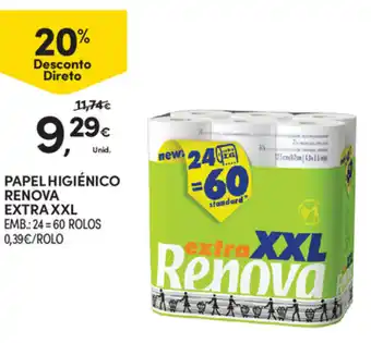 Continente Papel Higiénico Renova Exttra XXL 24=60 Rolos promoção
