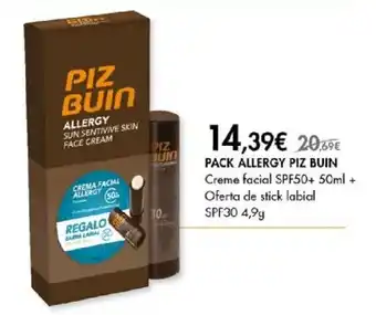 Pingo Doce PACK ALLERGY PIZ BUIN Creme facial SPF50+ 50ml + Oferta de stick labial SPF30 4,9g promoção