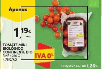 Continente TOMATE MINI BIOLÓGICO CONTINENTE BIO EMB.: 250 G promoção
