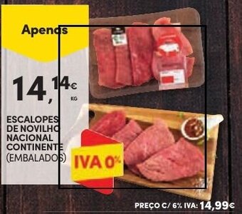 Continente ESCALOPES DE NOVILHO NACIONAL CONTINENTE promoção