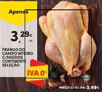 FRANGO DO CAMPO INTEIRO C/MIÚDOS CONTINENTE SELEÇÃO