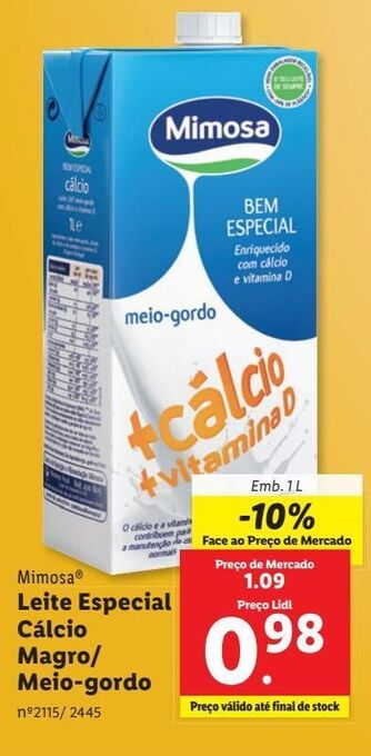 Lidl Leite mimosa promoção