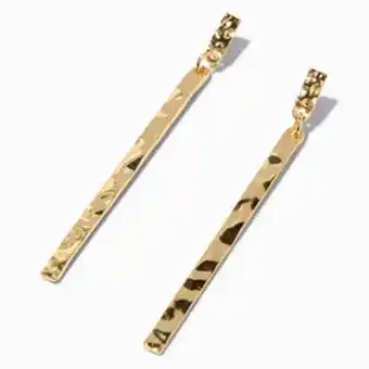 Gold beaten 3 linear stick drop earrings