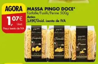 Pingo Doce MASSA PINGO DOCE* Farfalle/Fusilli/Penne 500g promoção