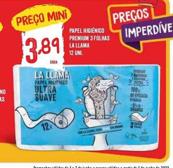 PAPEL HIGIÉNICO PREMIUM 3 FOLHAS LA LLAMA 12 UNI.