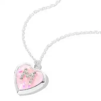Pink embellished initial glitter heart locket necklace - m