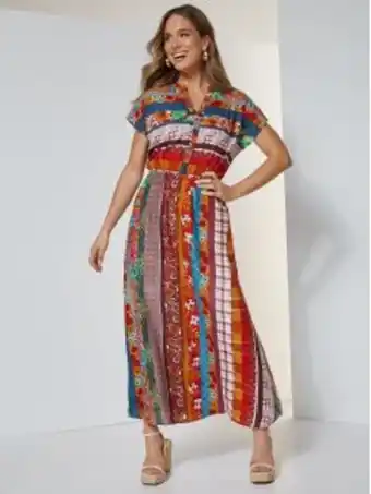Venca Vestido comprido com manga curta estampado barras promoção