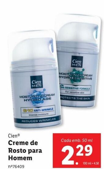 Lidl Creme facial cien promoção