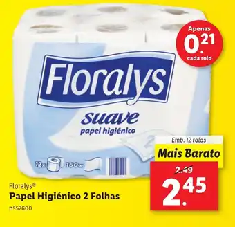 Lidl FloralysⓇ Papel Higiénico 2 Folhas Emb. 12 rolos promoção