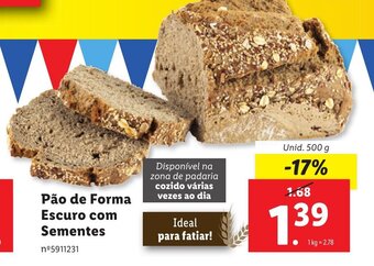 Lidl Pão de Forma Escuro com Sementes Unid. 500 g promoção