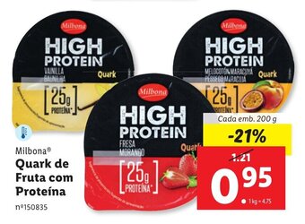 Lidl Milbona® Quark de Fruta com Proteína Cada emb. 200 g promoção