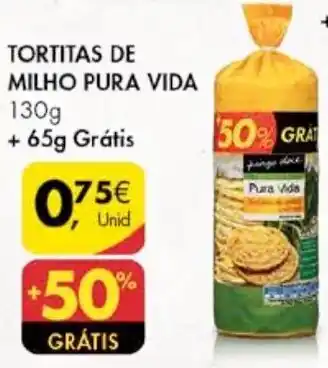 Pingo Doce Tortitas de Milho Pura Vida 130g Grátis promoção