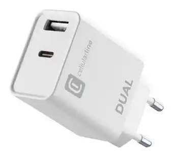 Carregador telemóvel cellularline dual 1xusb 1xusb-c 15w