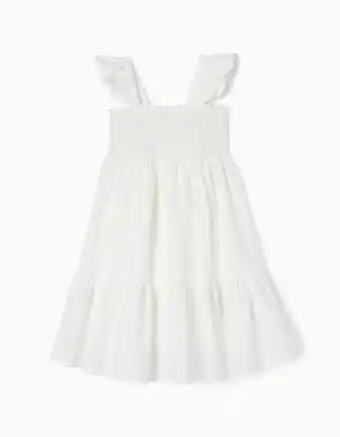 Vestido com bordado inglês para menina, branco