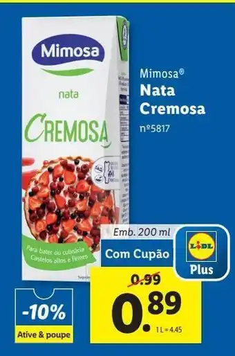 Lidl Creme de leite líquido mimosa promoção