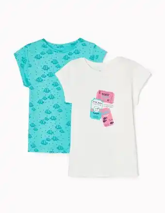 Zippy Pack 2 t-shirts em algodão 'aquarium' para menina, branco/verde promoção