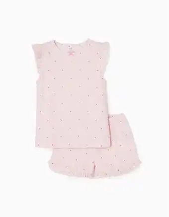 Pijama em algodão às riscas para menina, rosa