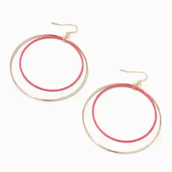 Claire's Gold 3'' pink enamel double ring hoop drop earrings promoção