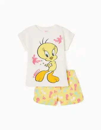 Conjunto t-shirt + calções para menina 'tweety', branco/amarelo