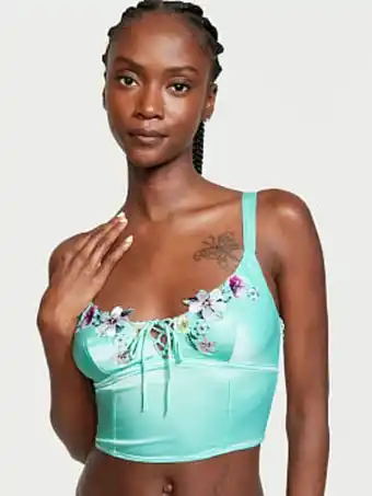 Victorias Secret Floral embroidered satin crop top promoção