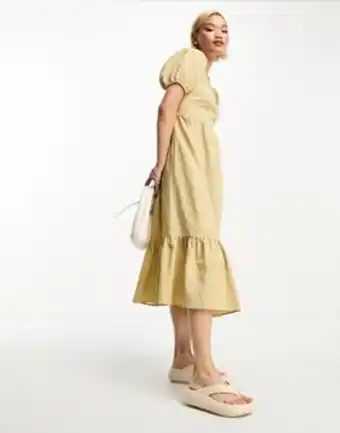 Urban threads tiered midi dress with lace up back in gingham