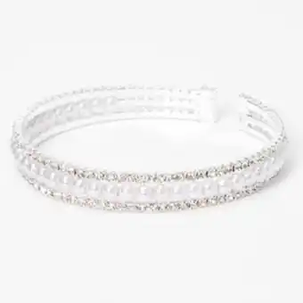 Claire's Silver rhinestone & pearl triple row cuff bracelet promoção