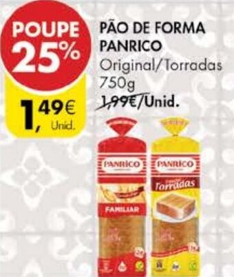 Pingo Doce Pão de Forma Panrico 750g promoção