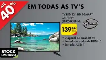 Pingo Doce TV LED 32" HD E-Smart promoção