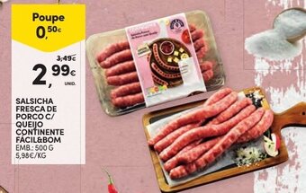 Continente Salsicha Fresca de Porco C/ Queijo Continente Fácil&Bom 500g promoção