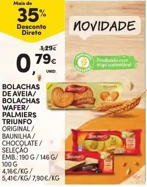 Continente Bolachas de Aveia/ Bolachas Wafer/ Palmiers Triunfo promoção