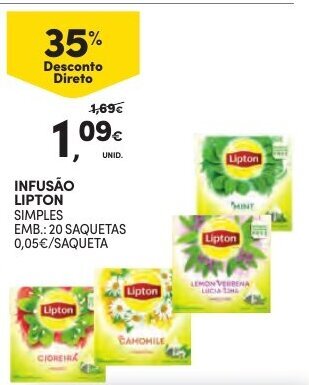 Continente Infusão Lipton 20 saquetas promoção