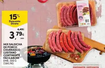 Continente Mix Salsichas de Porco Churrasco Lusitano Continente Fácil&Bom 500g promoção