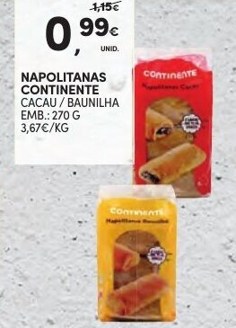 Continente Napolitanas Continente 270g promoção