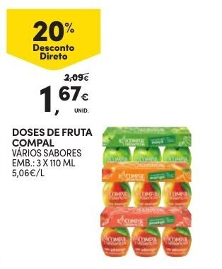 Continente Doses de Fruta Compal 3x110ml promoção