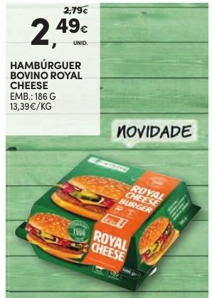 Continente Hambúrguer Bovino Royal Cheese 186g promoção