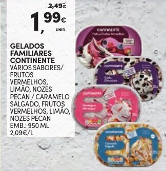 Continente Gelados Familiares Continente 950ml promoção