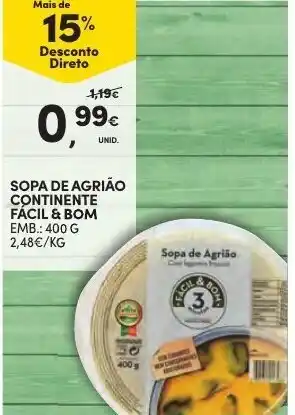 Continente Sopa de Agrião Continente Fácil & Bom 400g promoção