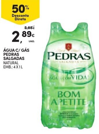 Continente Água C/Gás Pedras Salgadas 4x1L promoção